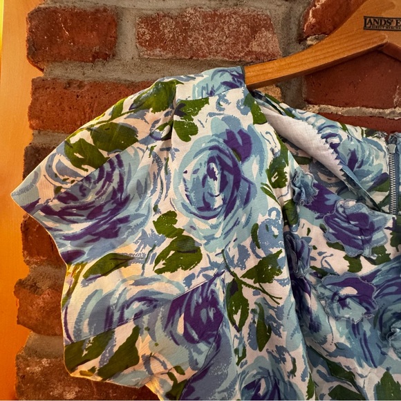 Floral Blue and Green Vintage Dress, 1950s blue roses, small - Picture 11 of 11